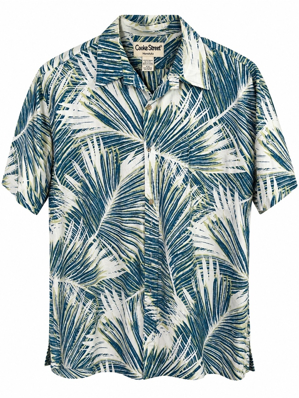 Cooke Street Honolulu 2XL Hawaiian Shirt Blue Green Palm Frond Cotton